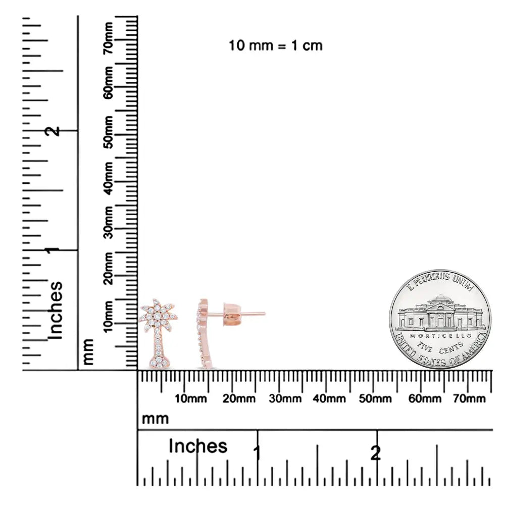 10K Rose Gold 1/4 Cttw Diamond Palm Tree Push Back Stud Earrings (H-I Color, I1-I2 Clarity) - Bijoux-NYC Direct