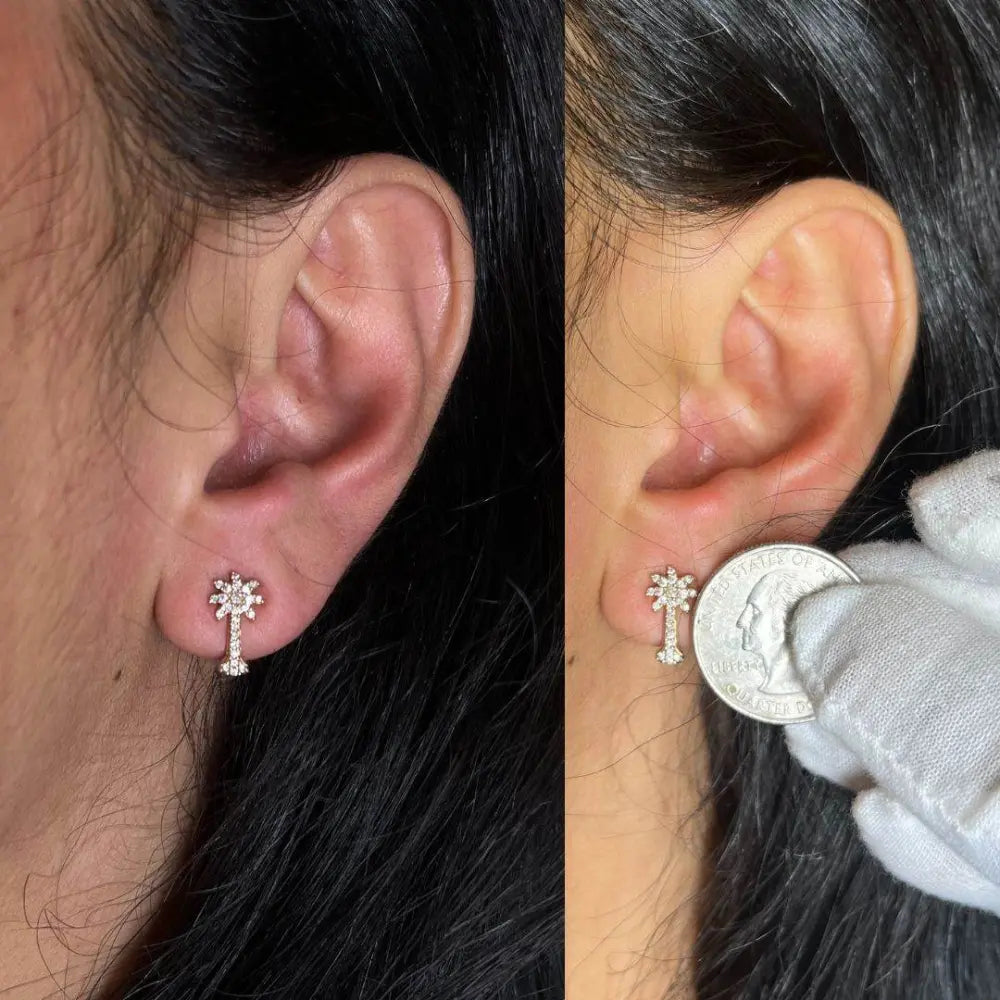 10K Rose Gold 1/4 Cttw Diamond Palm Tree Push Back Stud Earrings (H-I Color, I1-I2 Clarity) - Bijoux-NYC Direct