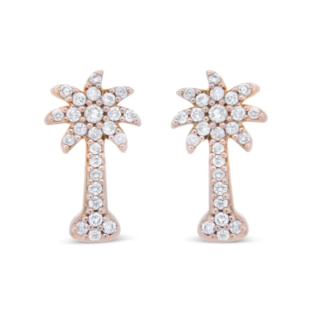 1/4 cttw diamond palm tree stud earrings in 10k rose gold bijoux-nyc direct
