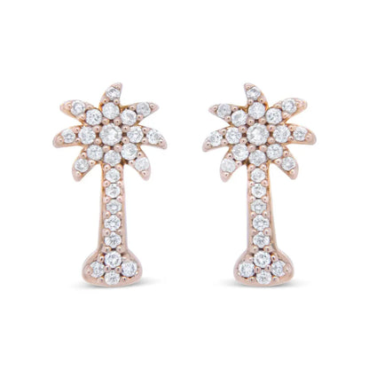 10K Rose Gold 1/4 Cttw Diamond Palm Tree Push Back Stud Earrings (H-I Color, I1-I2 Clarity) - Bijoux-NYC Direct