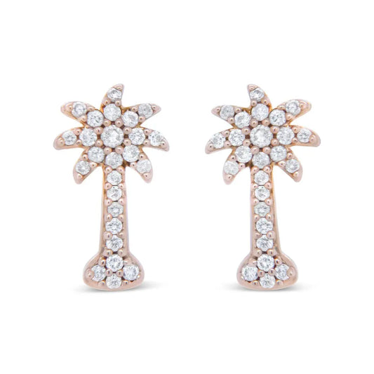 10K Rose Gold 1/4 Cttw Diamond Palm Tree Push Back Stud Earrings (H-I Color, I1-I2 Clarity) - Bijoux-NYC Direct