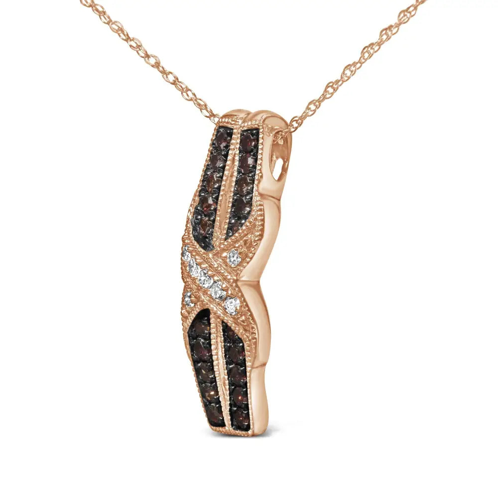 10k rose gold 1/4 cttw white and brown diamond infinity twist necklace bijoux-nyc direct