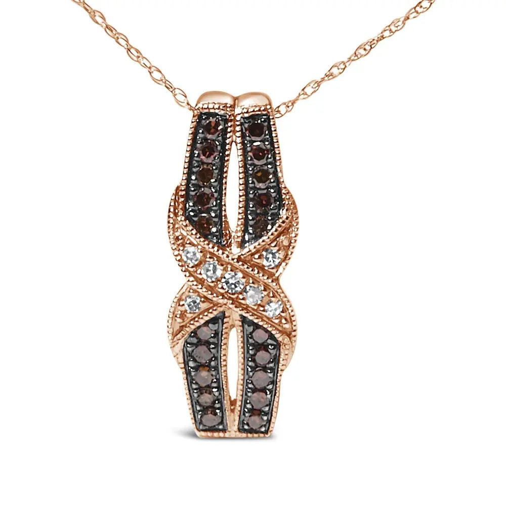 10K Rose Gold 1/4 Cttw White and Chocolate Brown Diamond Infinity Twist Pendant Necklace (I-J Color, I1-I2 Clarity) - Bijoux-NYC Direct