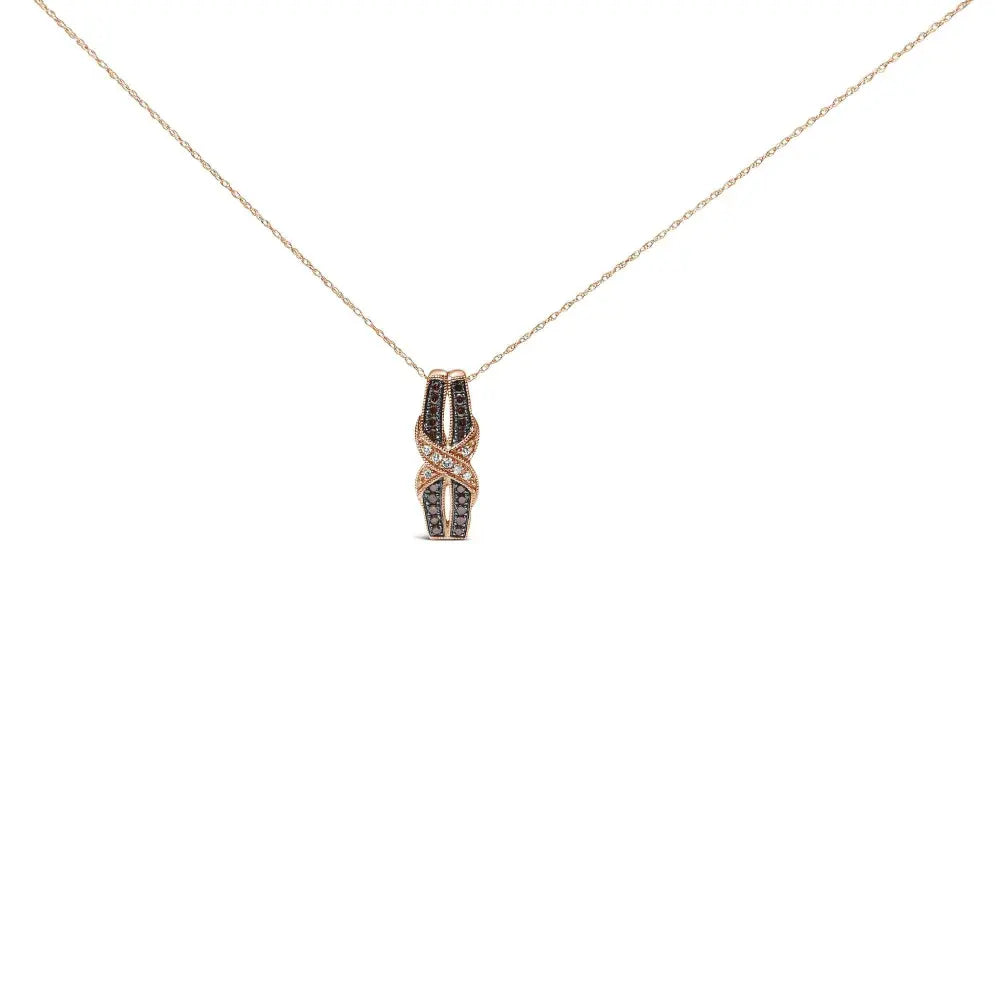 10K Rose Gold 1/4 Cttw White and Chocolate Brown Diamond Infinity Twist Pendant Necklace (I-J Color, I1-I2 Clarity) - Bijoux-NYC Direct