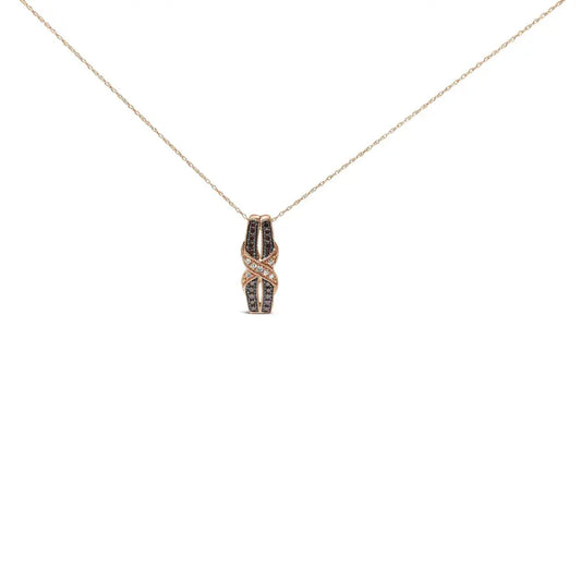 10K Rose Gold 1/4 Cttw White and Chocolate Brown Diamond Infinity Twist Pendant Necklace (I-J Color, I1-I2 Clarity) - Bijoux-NYC Direct