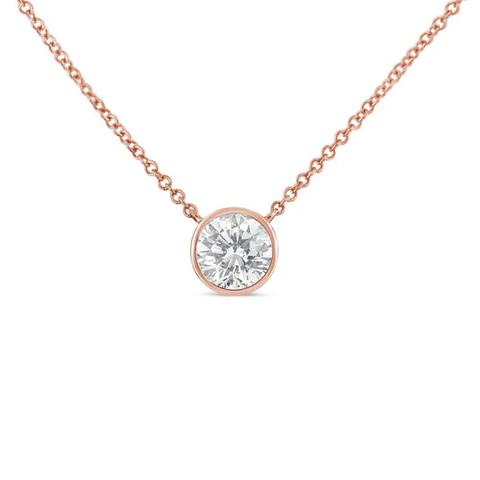 10K Rose Gold 1/5 Carat Round Brilliant-Cut Diamond Modern Bezel-Set Solitaire 16"-18" Pendant Necklace (H-I Color, SI2-I1 Clarity) - Bijoux-NYC Direct