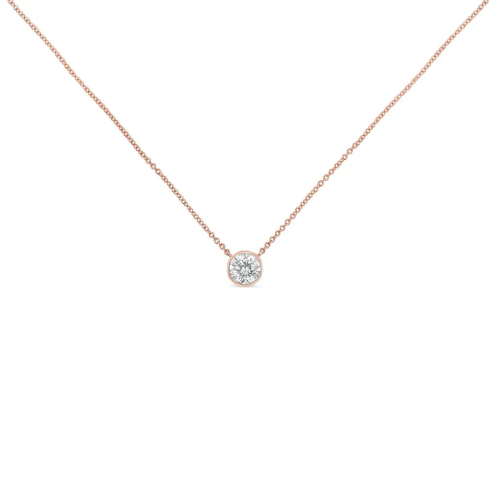 10K Rose Gold 3/10 Carat Round Brilliant-Cut Diamond Modern Bezel-Set Solitaire 16"-18" Pendant Necklace (H-I Color, SI2-I1 Clarity) - Bijoux-NYC Direct