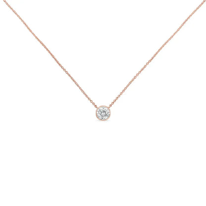 10K Rose Gold 3/10 Carat Round Brilliant-Cut Diamond Modern Bezel-Set Solitaire 16"-18" Pendant Necklace (H-I Color, SI2-I1 Clarity) - Bijoux-NYC Direct