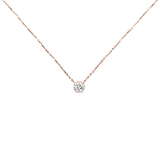 10K Rose Gold 3/10 Carat Round Brilliant-Cut Diamond Modern Bezel-Set Solitaire 16"-18" Pendant Necklace (H-I Color, SI2-I1 Clarity) - Bijoux-NYC Direct