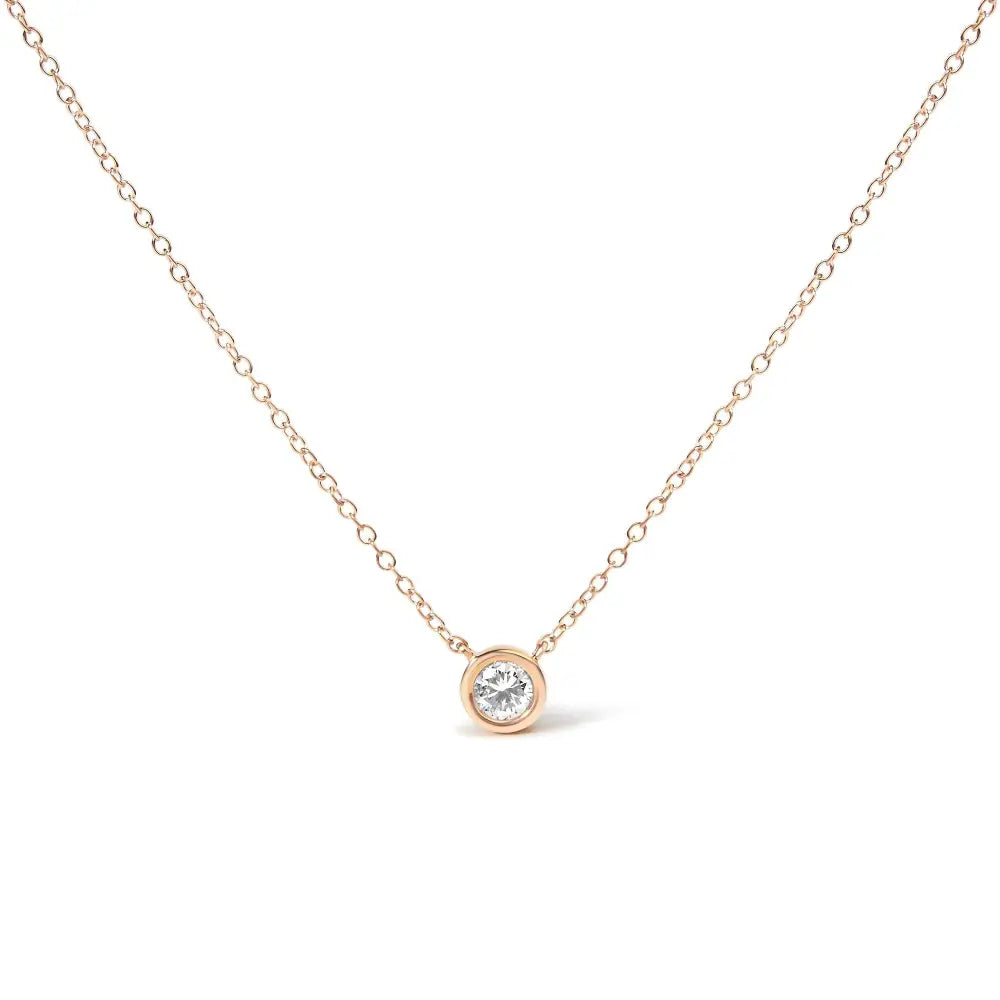 3/10 carat diamond bezel solitaire necklace in 10k rose gold bijoux-nyc direct