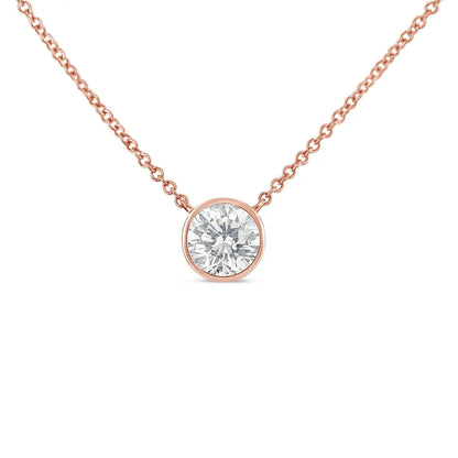 10K Rose Gold 3/10 Carat Round Brilliant-Cut Diamond Modern Bezel-Set Solitaire 16"-18" Pendant Necklace (H-I Color, SI2-I1 Clarity) - Bijoux-NYC Direct