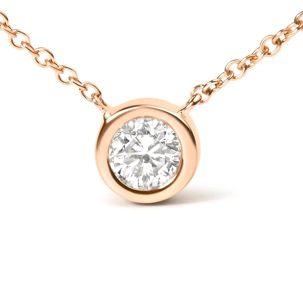 3/10 carat diamond bezel solitaire necklace in 10k rose gold bijoux-nyc direct