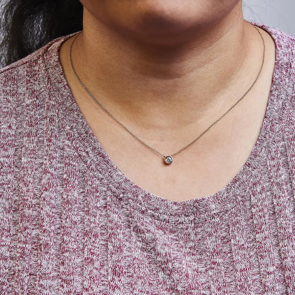 3/10 carat diamond bezel solitaire necklace in 10k rose gold bijoux-nyc direct