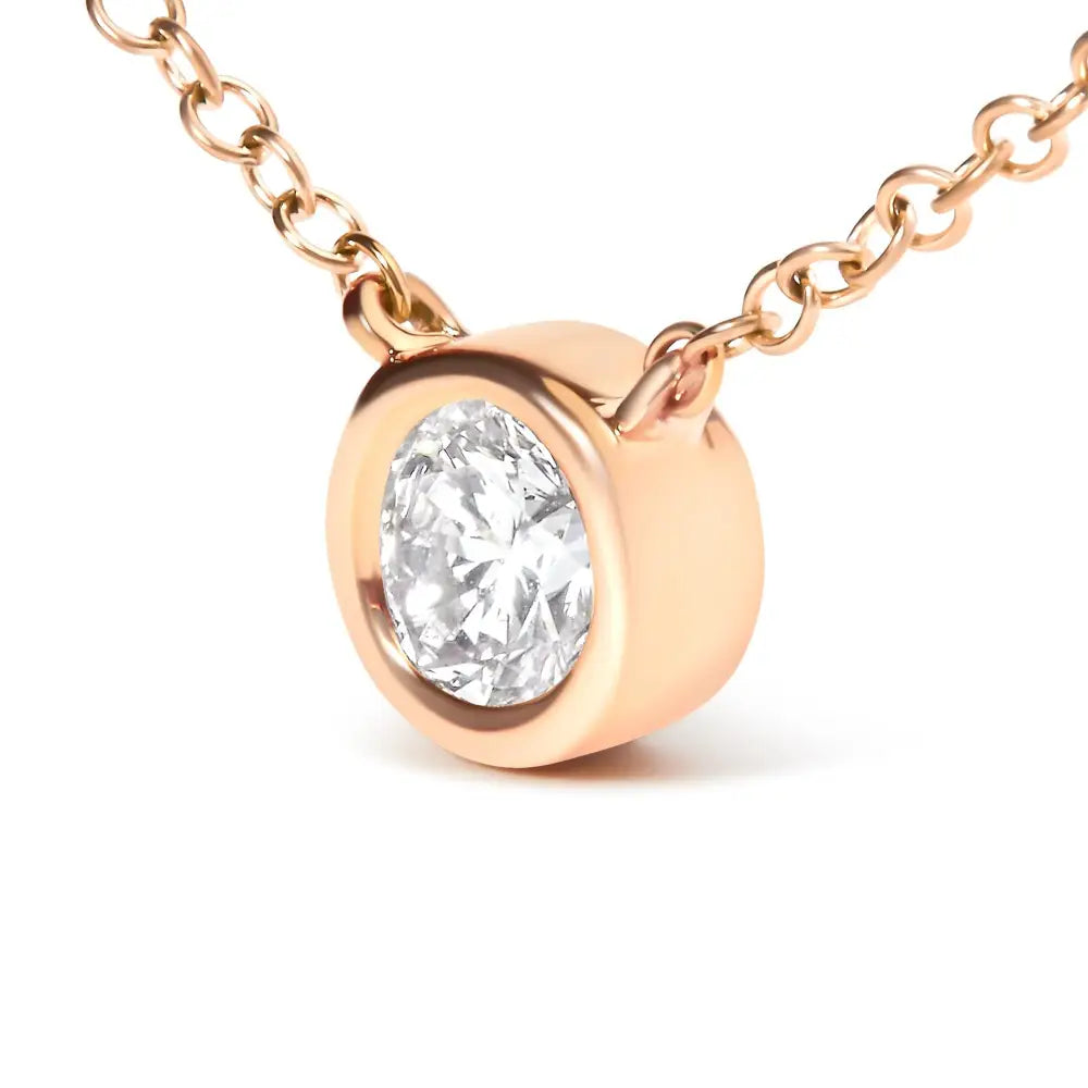 3/10 carat diamond bezel solitaire necklace in 10k rose gold bijoux-nyc direct