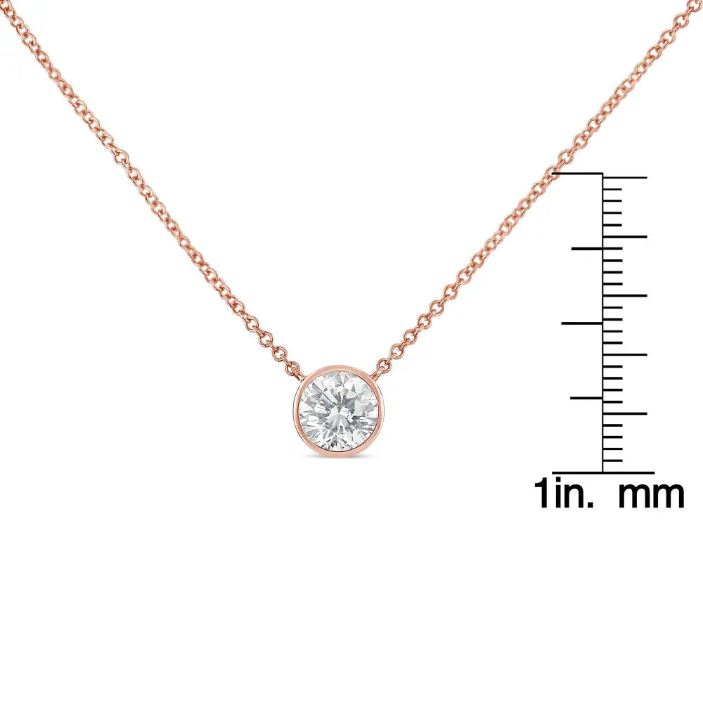 10K Rose Gold 3/10 Carat Round Brilliant-Cut Diamond Modern Bezel-Set Solitaire 16"-18" Pendant Necklace (H-I Color, SI2-I1 Clarity) - Bijoux-NYC Direct