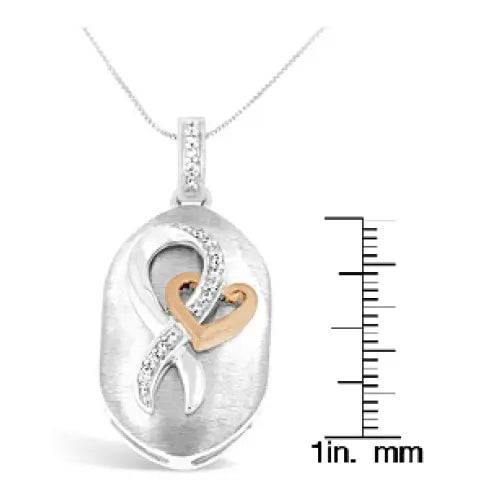 10k rose gold and sterling silver 1/10ct tdw diamond heart necklace bijoux-nyc direct