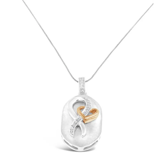 10k Rose Gold and Sterling Silver 1/10ct TDW Round Cut Diamond Interlocked Heart and Ribbon Pendant Necklace (H-I, I1-I2) - Bijoux-NYC Direct