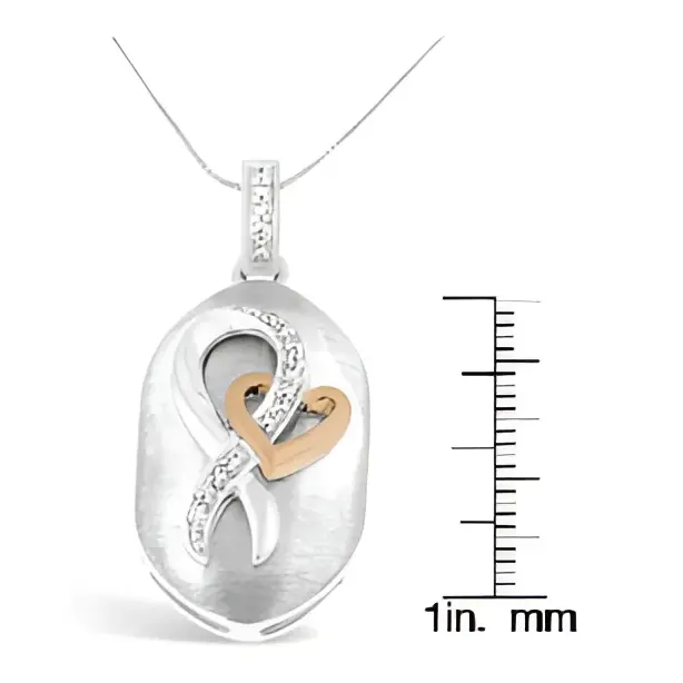 10k Rose Gold and Sterling Silver 1/10ct TDW Round Cut Diamond Interlocked Heart and Ribbon Pendant Necklace (H-I, I1-I2) - Bijoux-NYC Direct