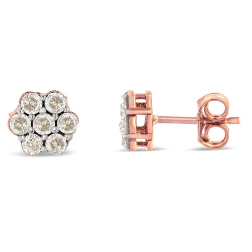 0.50 carat diamond floral stud earrings in 10k rose gold bijoux-nyc direct