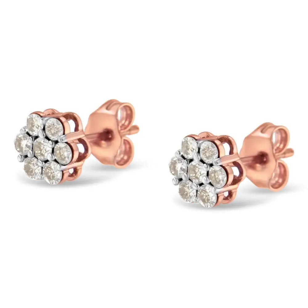 0.50 carat diamond floral stud earrings in 10k rose gold bijoux-nyc direct