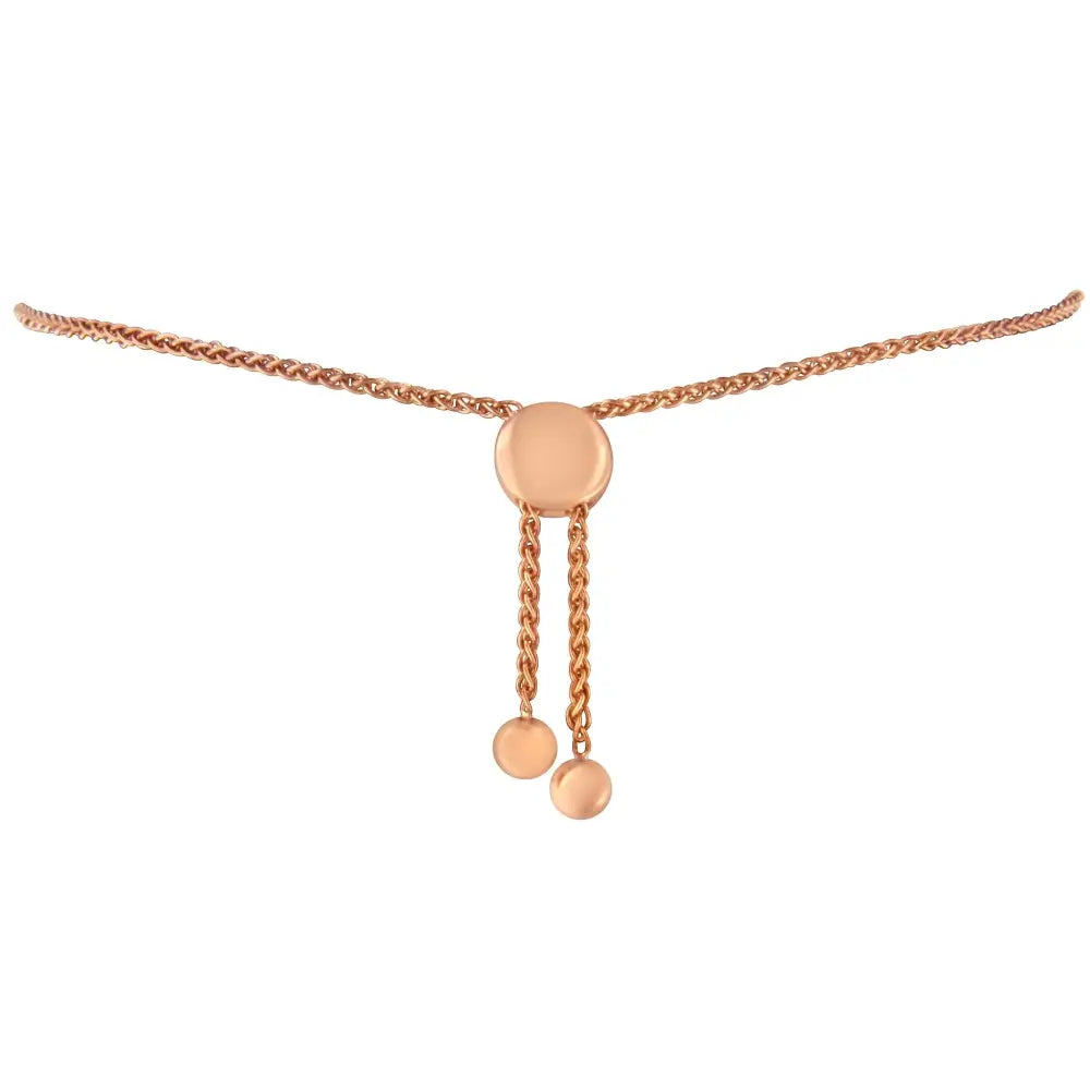 10k rose gold over.925 sterling silver 1/10 cttw round cut diamond heart link adjustable bolo bracelet (h i color i2 i3 clarity)