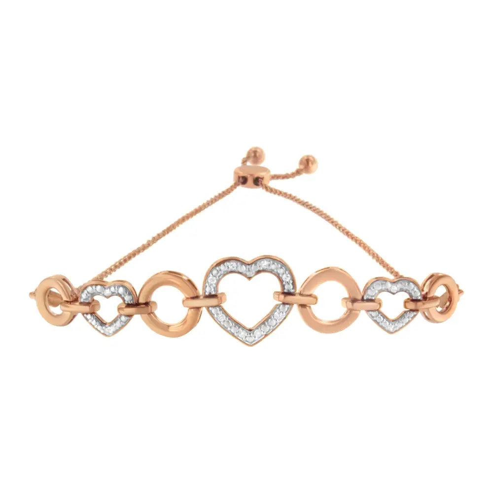 10k rose gold diamond heart infinity bolo bracelet 1/10 cttw 6-9 inch bijoux-nyc direct