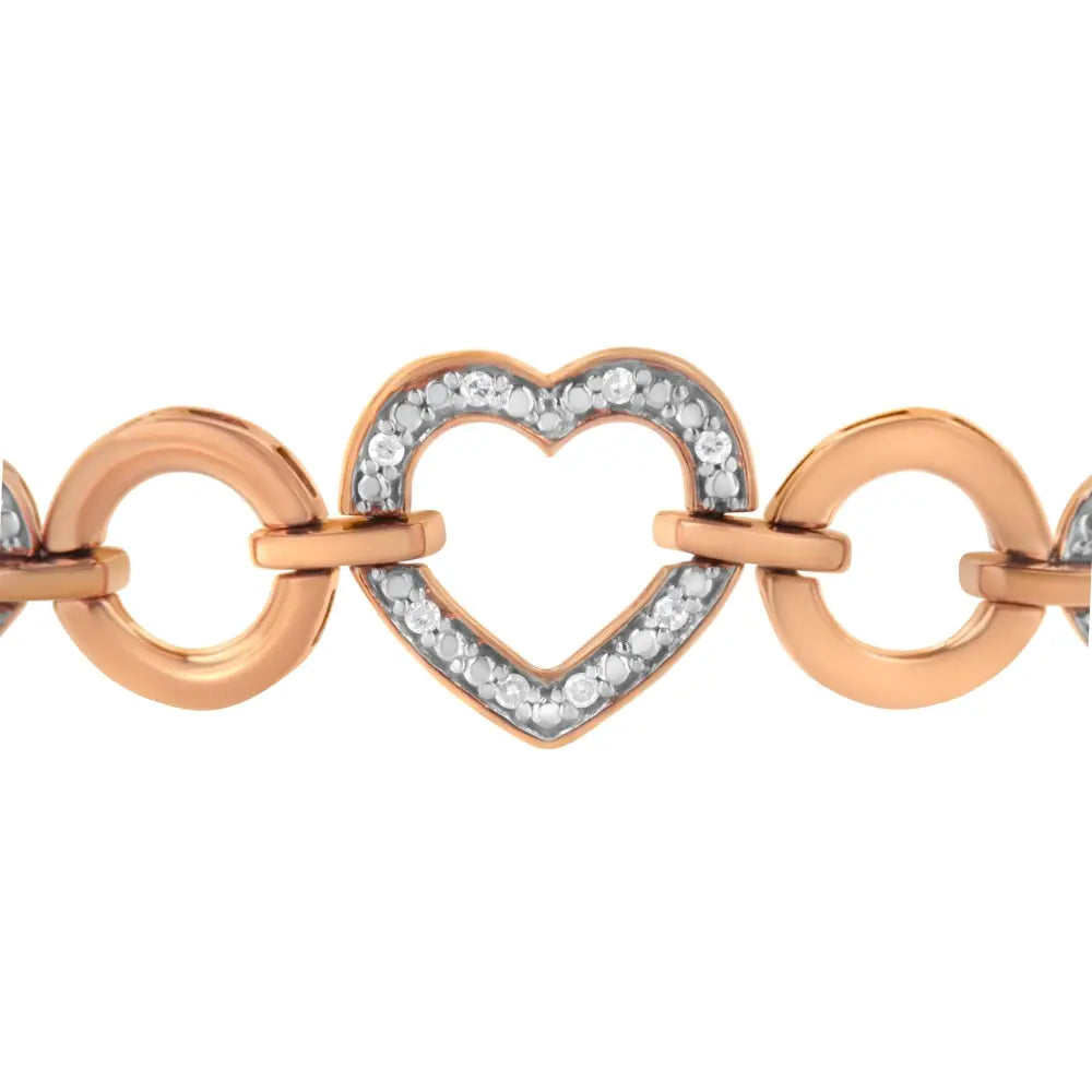 10k rose gold over.925 sterling silver 1/10 cttw round cut diamond heart link adjustable bolo bracelet (h i color i2 i3 clarity)
