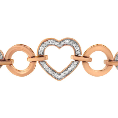 10k rose gold over.925 sterling silver 1/10 cttw round cut diamond heart link adjustable bolo bracelet (h i color i2 i3 clarity)
