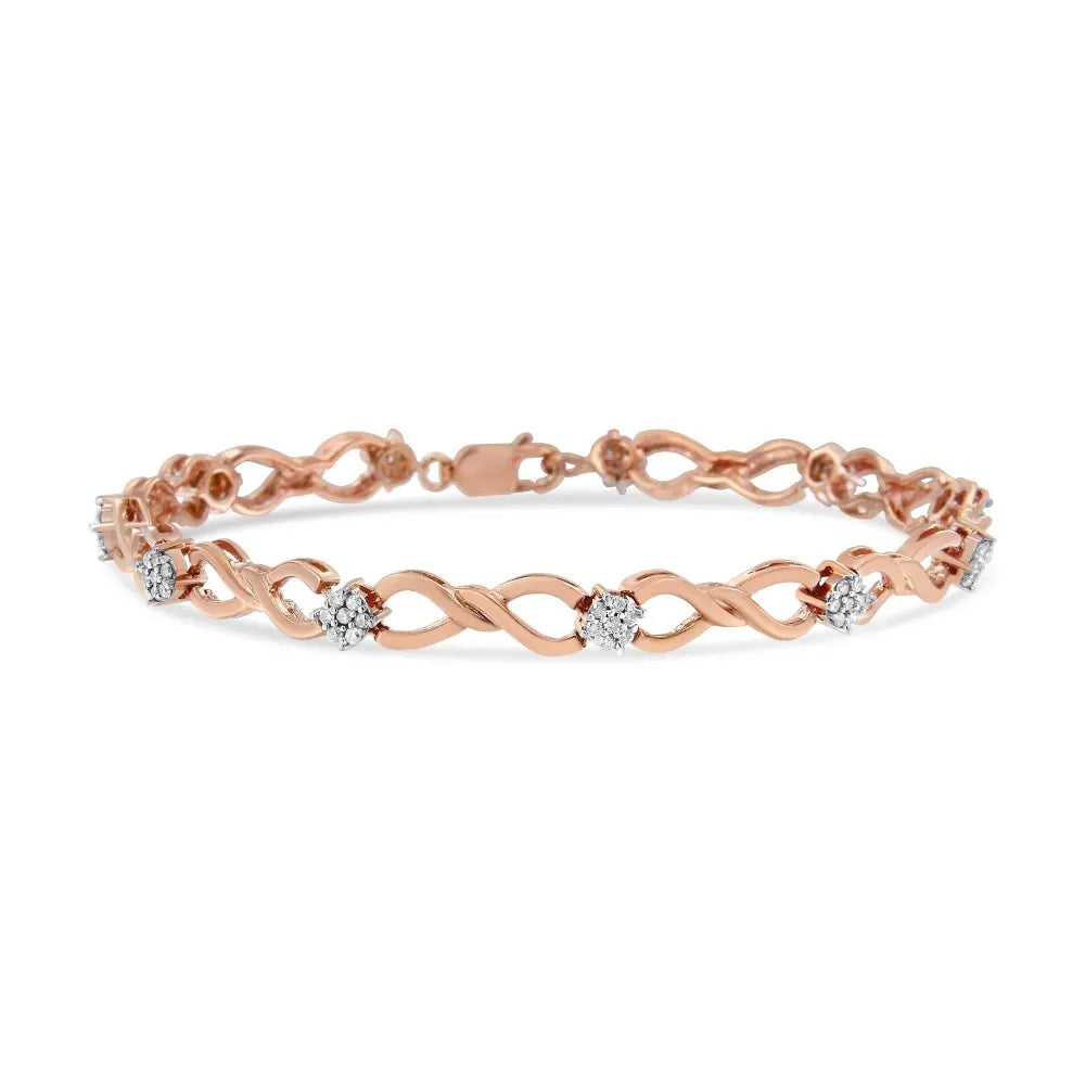 10K Rose Gold Plated .925 Sterling Silver 1/2 Cttw Diamond Infinity Link Tennis Bracelet (H-I Color, I2-I3 Clarity) -7” - Bijoux-NYC Direct