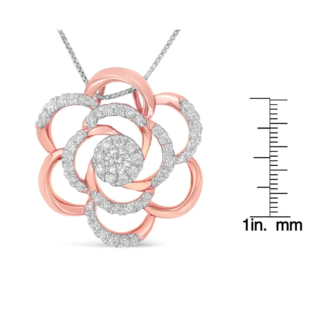 10K Rose Gold Plated Flower Accent Pendant Necklace with 1/2 cttw Round Cut Diamond (H-I, I1-I2) - Bijoux-NYC Direct
