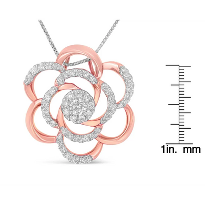 10K Rose Gold Plated Flower Accent Pendant Necklace with 1/2 cttw Round Cut Diamond (H-I, I1-I2) - Bijoux-NYC Direct