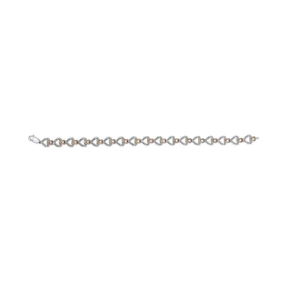 1/4 cttw diamond heart link bracelet in 10k rose gold plated silver 7.25in bijoux-nyc direct