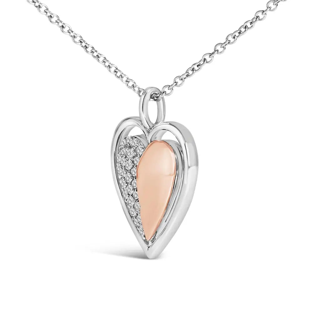 Two-tone heart pendant necklace with 1/5 cttw diamonds in 10k rose gold bijoux-nyc direct
