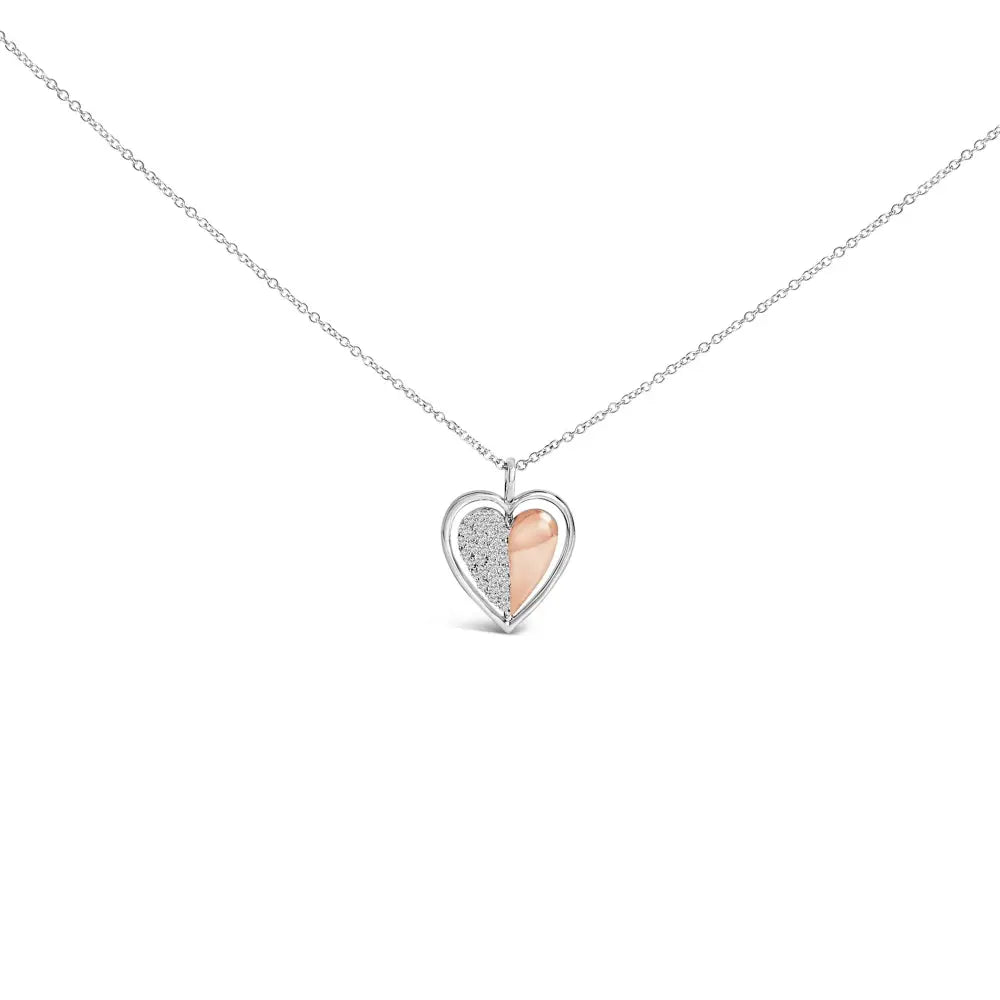 Two-tone heart pendant necklace with 1/5 cttw diamonds in 10k rose gold bijoux-nyc direct