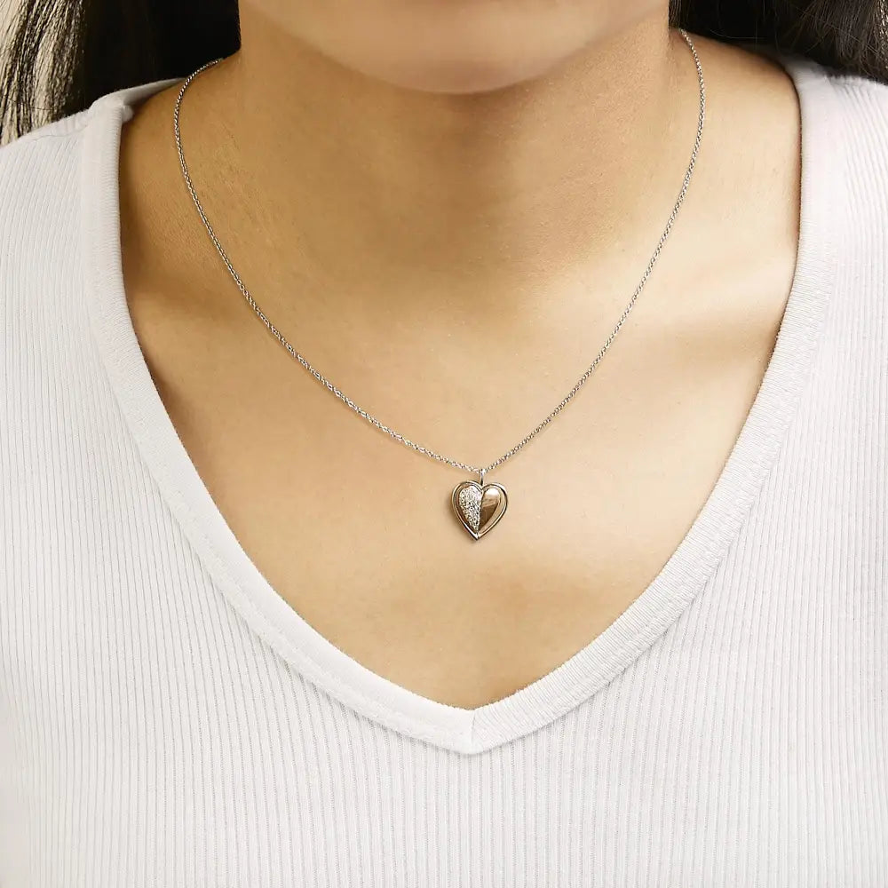Two-tone heart pendant necklace with 1/5 cttw diamonds in 10k rose gold bijoux-nyc direct