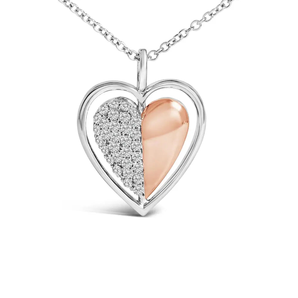 Two-tone heart pendant necklace with 1/5 cttw diamonds in 10k rose gold bijoux-nyc direct