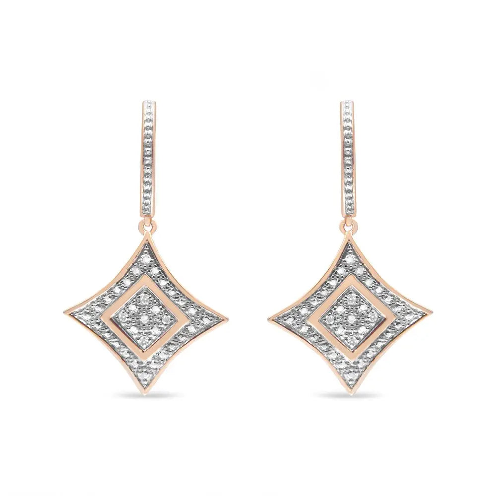Diamond cushion dangle earrings in 10k rose gold plated sterling silver bijoux-nyc direct