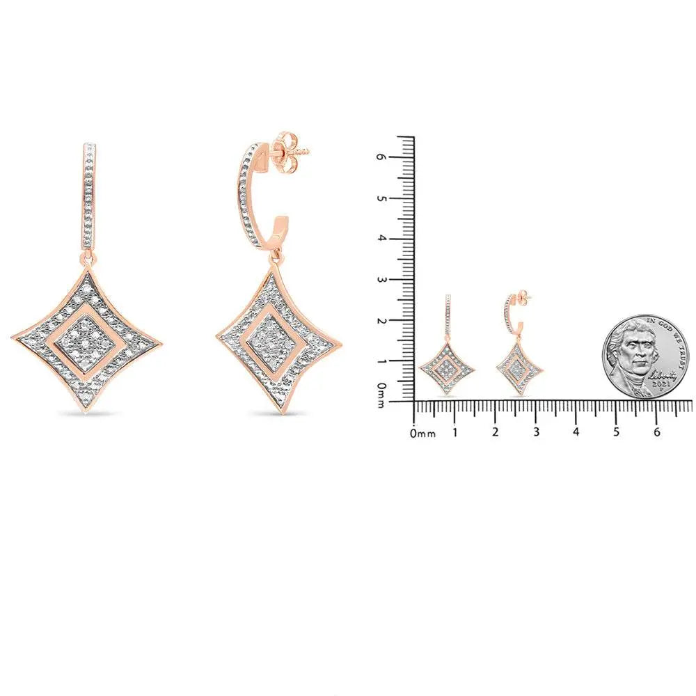 10K Rose Gold Plated Sterling Silver Round Cut Diamond Cushion Dangle Earrings (0.04 cttw, H-I Color, I2-I3 Clarity) - Bijoux-NYC Direct