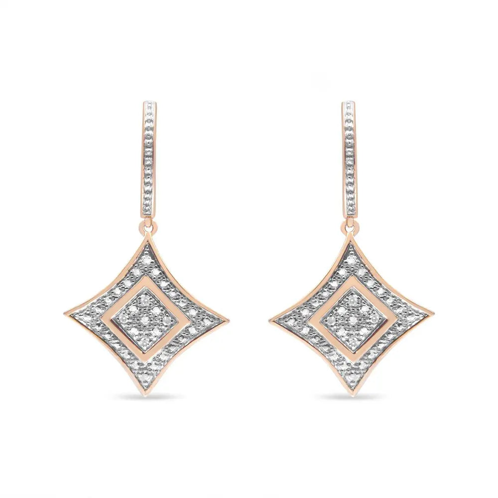 10K Rose Gold Plated Sterling Silver Round Cut Diamond Cushion Dangle Earrings (0.04 cttw, H-I Color, I2-I3 Clarity) - Bijoux-NYC Direct