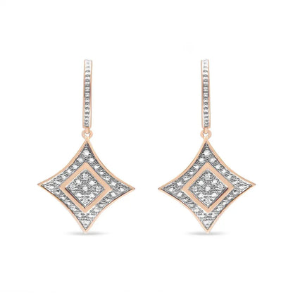 10K Rose Gold Plated Sterling Silver Round Cut Diamond Cushion Dangle Earrings (0.04 cttw, H-I Color, I2-I3 Clarity) - Bijoux-NYC Direct