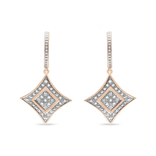 10K Rose Gold Plated Sterling Silver Round Cut Diamond Cushion Dangle Earrings (0.04 cttw, H-I Color, I2-I3 Clarity) - Bijoux-NYC Direct