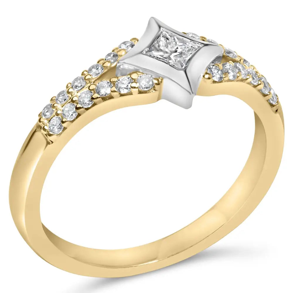10k two tone 1/2 cttw diamond kite and split shank ring h-i si2-i1 bijoux-nyc direct