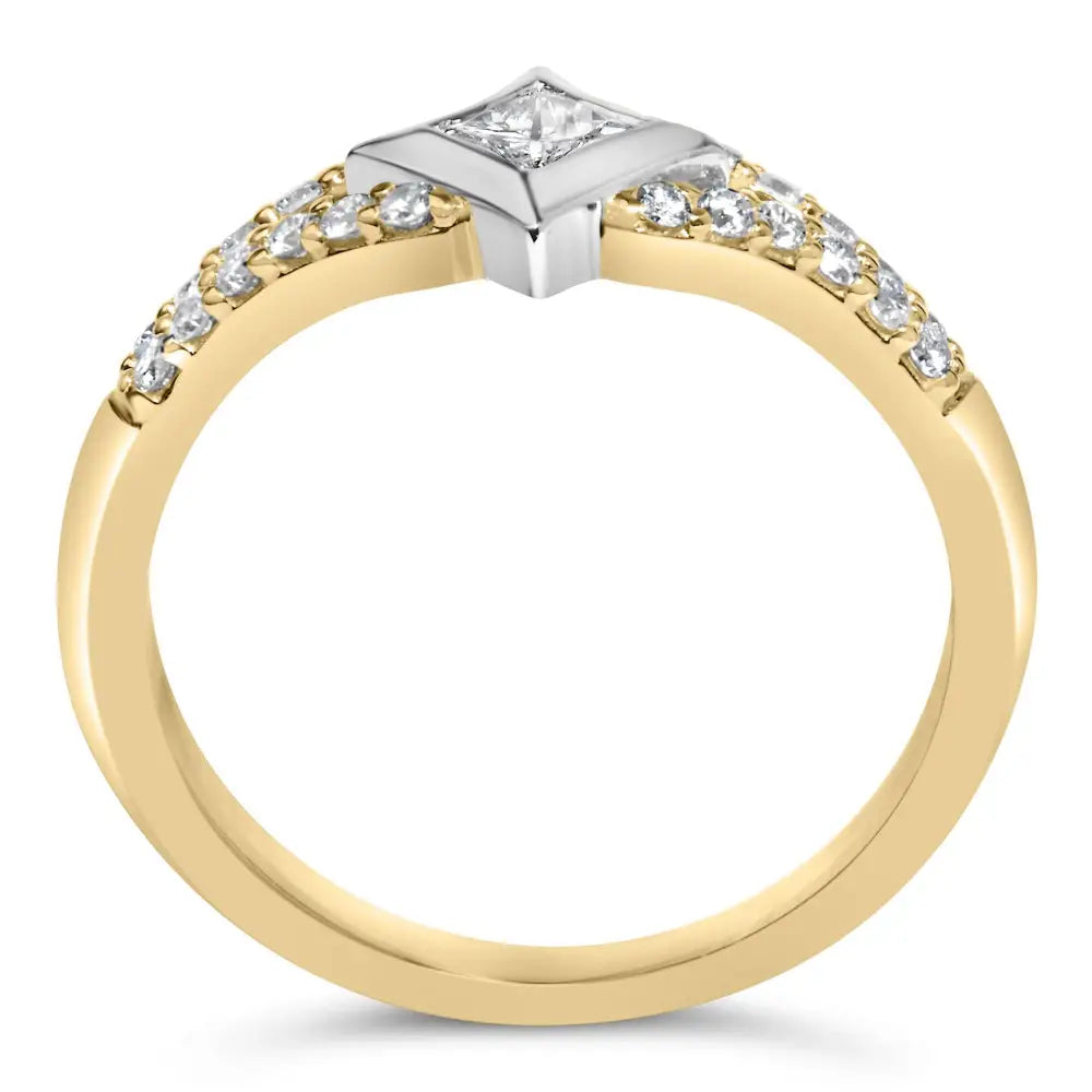 10k two tone 1/2 cttw diamond kite and split shank ring h-i si2-i1 bijoux-nyc direct