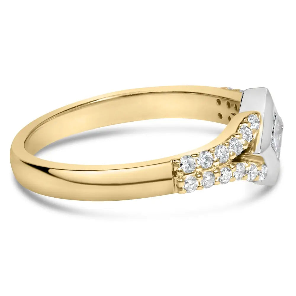 10k two tone 1/2 cttw diamond kite and split shank ring h-i si2-i1 bijoux-nyc direct