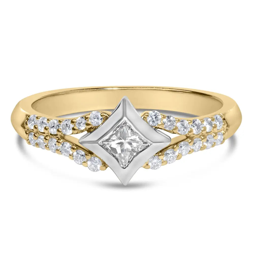 10k two tone 1/2 cttw diamond kite and split shank ring h-i si2-i1 bijoux-nyc direct