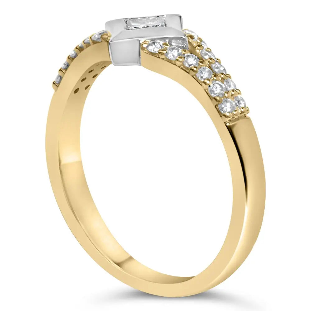 10k two tone 1/2 cttw diamond kite and split shank ring h-i si2-i1 bijoux-nyc direct