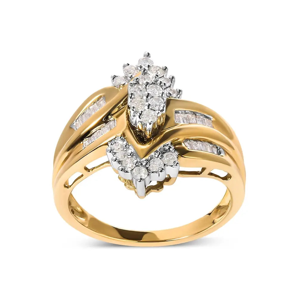 10k two-tone 1/2 cttw pear composite round and baguette diamond ring bijoux-nyc direct