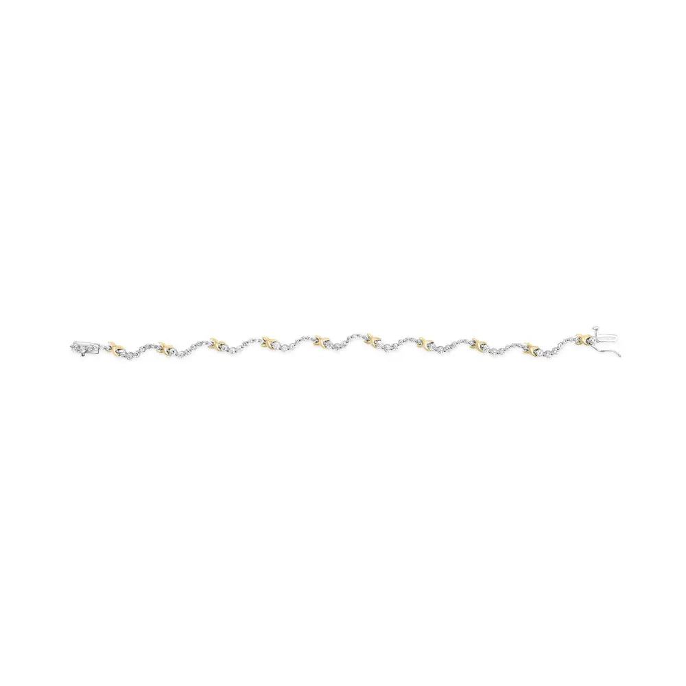 10k two-tone gold 2.00 cttw diamond x and wave link bracelet 7 inches bijoux-nyc direct