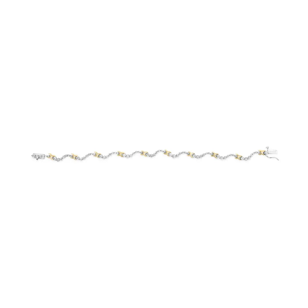 10k two tone 2.00 cttw diamond ’x’ and wave link bracelet (h i color i1 i2 clarity) 7’’ inches bracelets/bracelet/link handcrafted