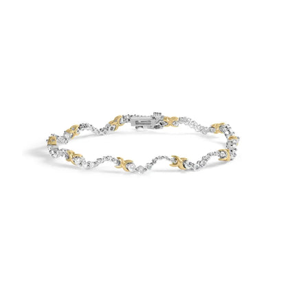 10k two tone 2.00 cttw diamond ’x’ and wave link bracelet (h i color i1 i2 clarity) 7’’ inches bracelets/bracelet/link handcrafted